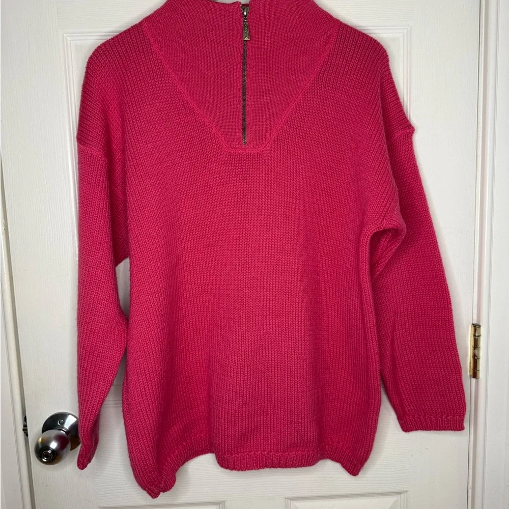 Vintage 90’s SAP Hot Pink 100% Chunky Wool 1/4 Zip Sweater Women’s Large